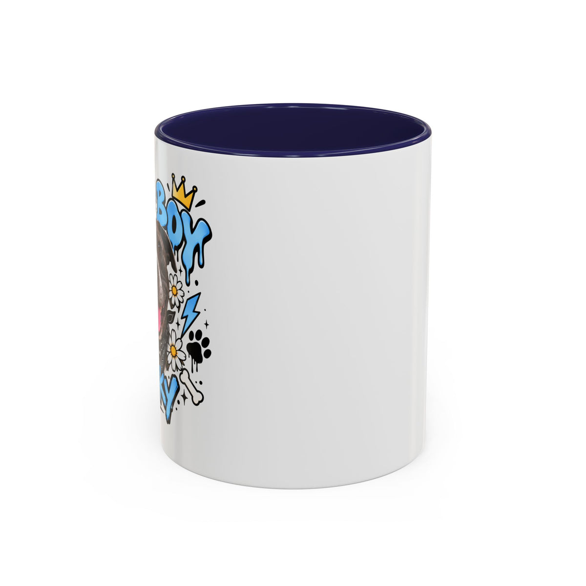 Funny Dog Mom Coffee Mug — Cartoon Paw, Bone & 'Boy' Design (11/15oz Accent Mug)