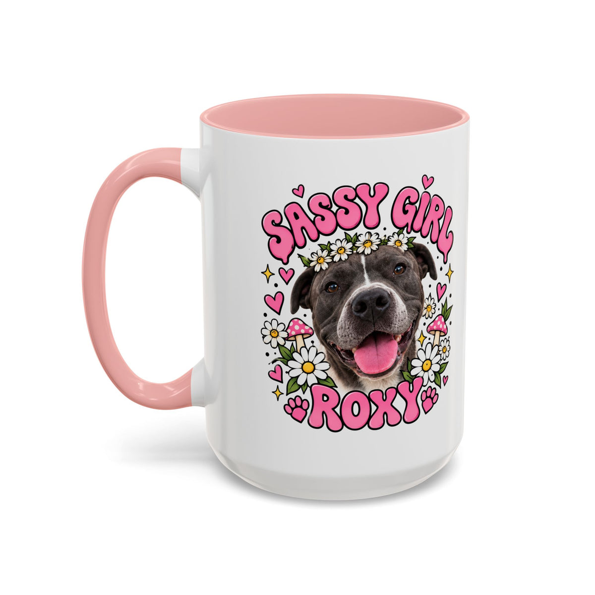 Cute Pit Bull Coffee Mug — "Pit Girl" Floral Accent Ceramic Mug (11/15oz)