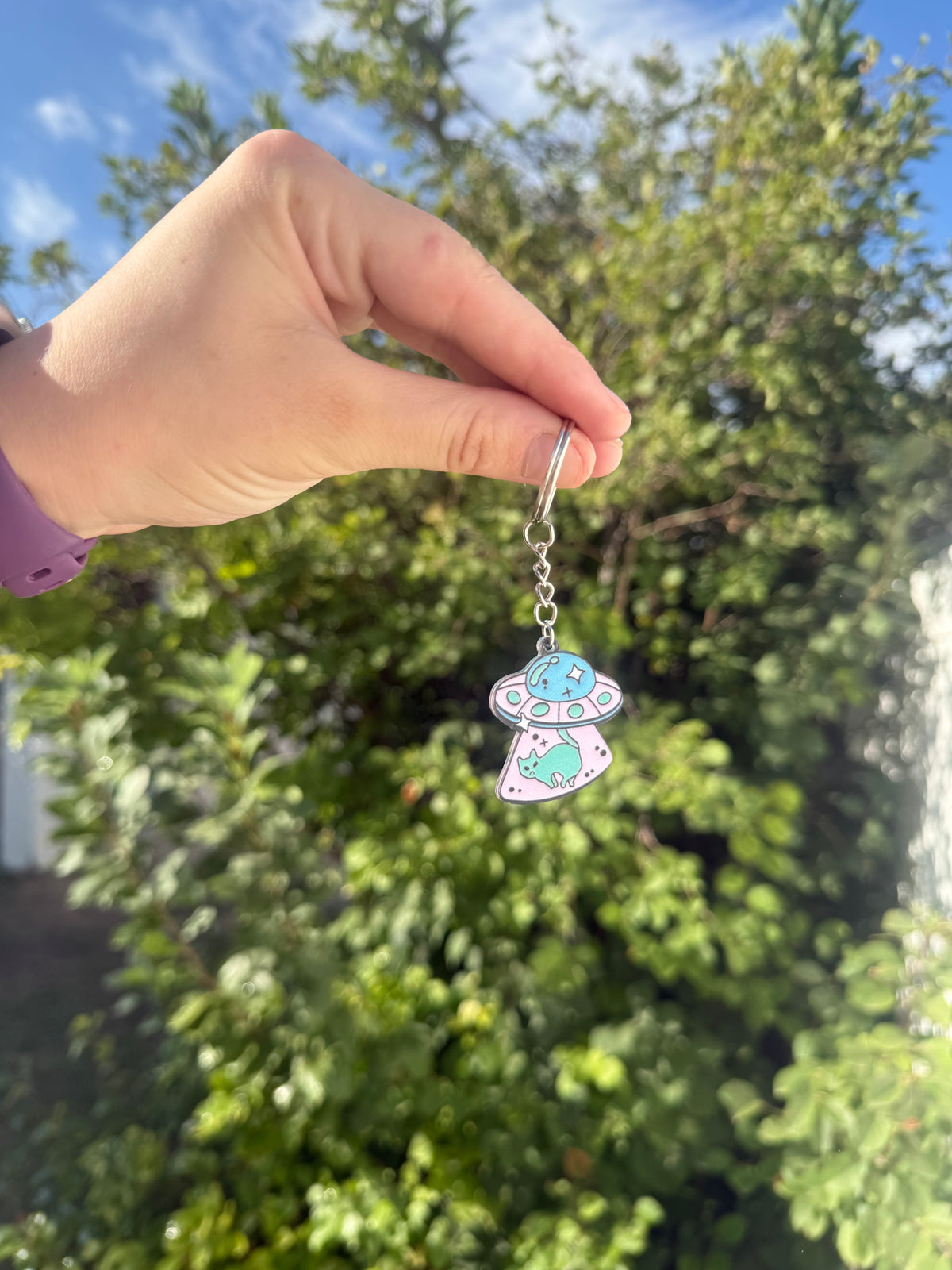 Pastel Space Cat UFO Keychain