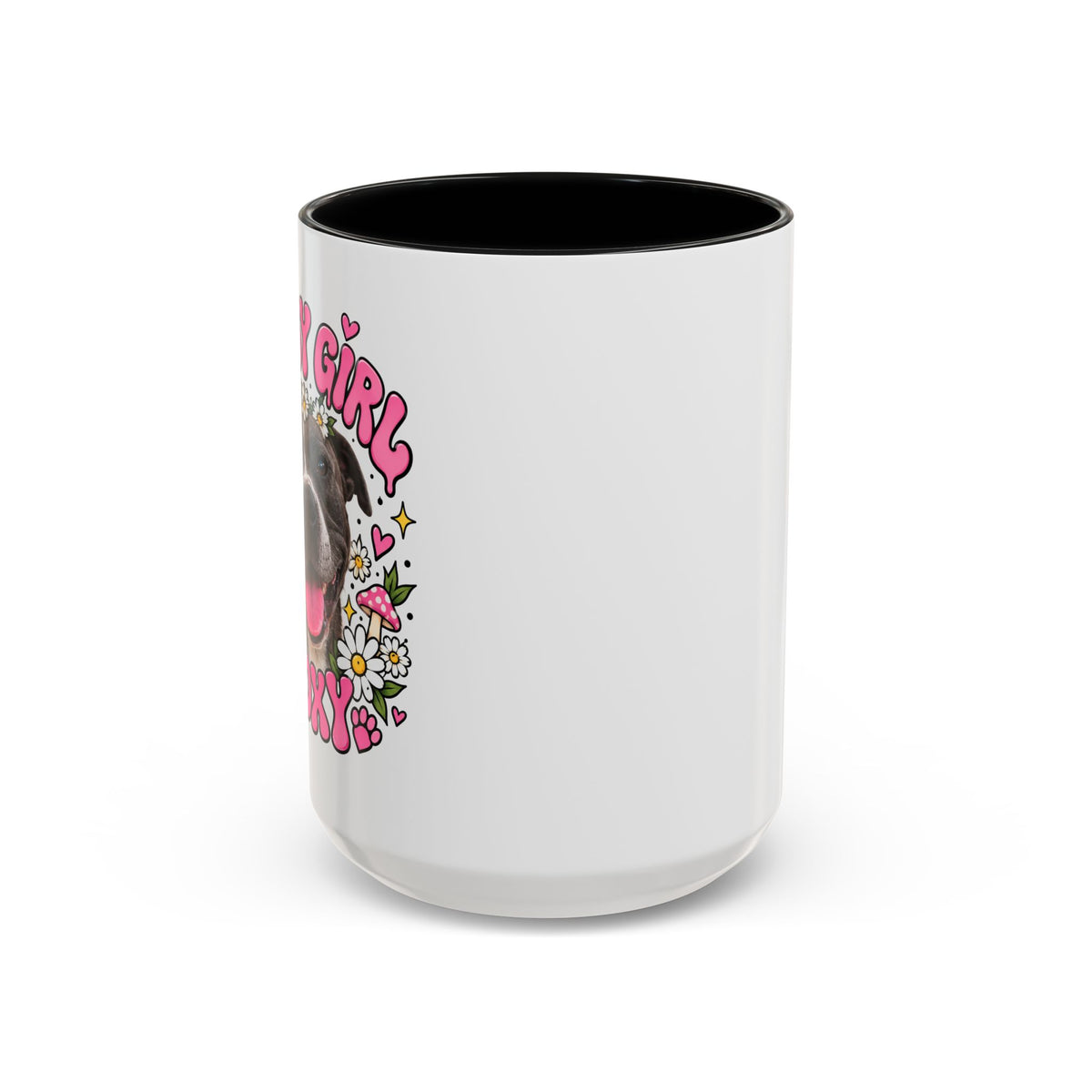 Cute Pit Bull Coffee Mug — "Pit Girl" Floral Accent Ceramic Mug (11/15oz)