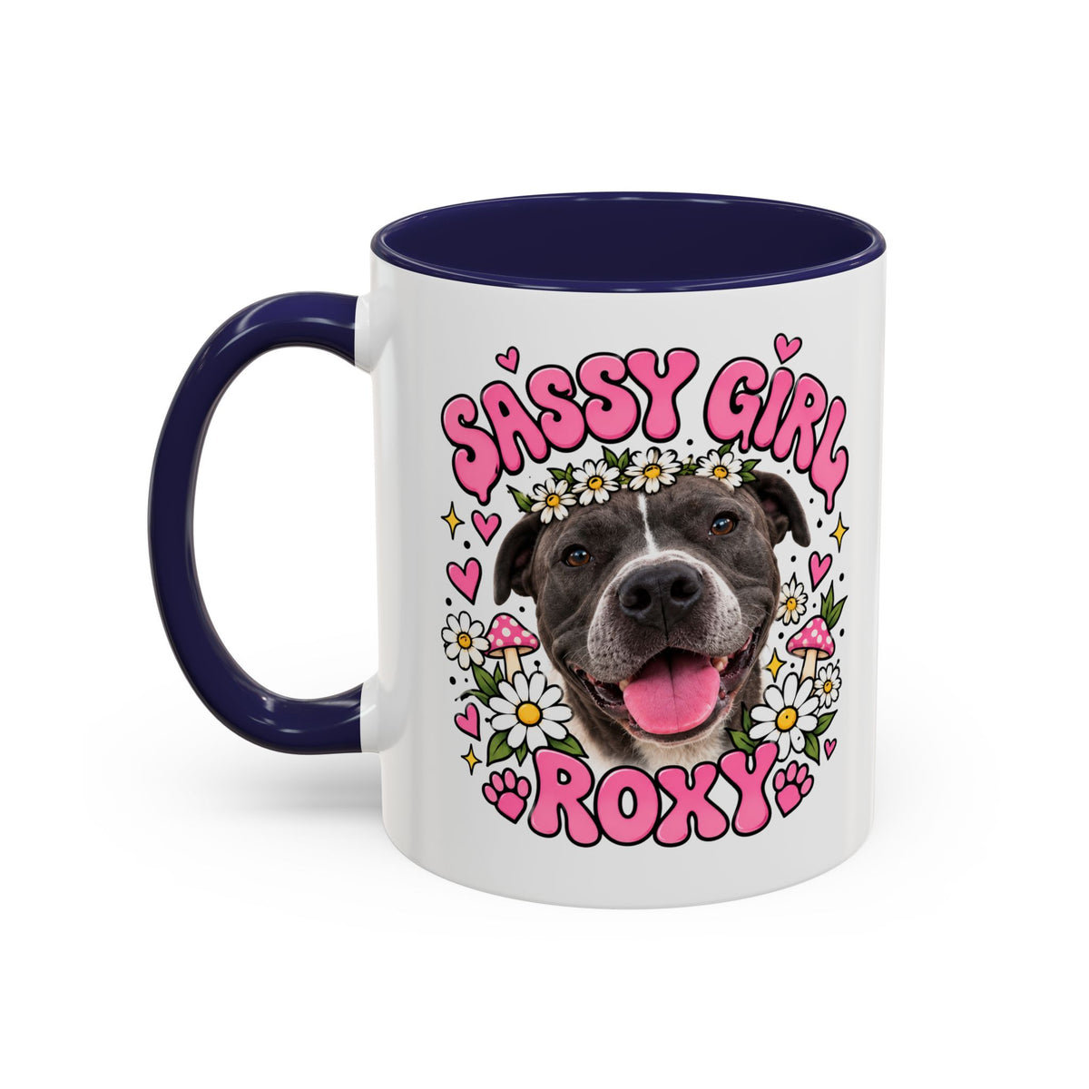 Cute Pit Bull Coffee Mug — "Pit Girl" Floral Accent Ceramic Mug (11/15oz)