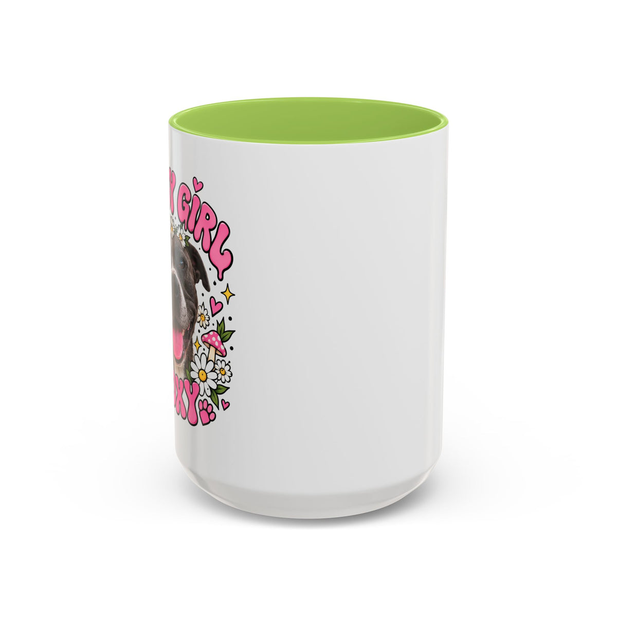 Cute Pit Bull Coffee Mug — "Pit Girl" Floral Accent Ceramic Mug (11/15oz)