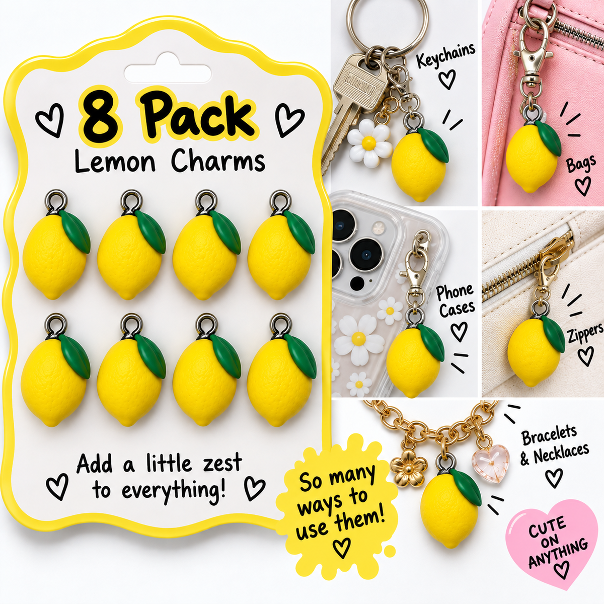Lemon Polymer Clay Charms – Pack of 8 | Mini Fruit Charms