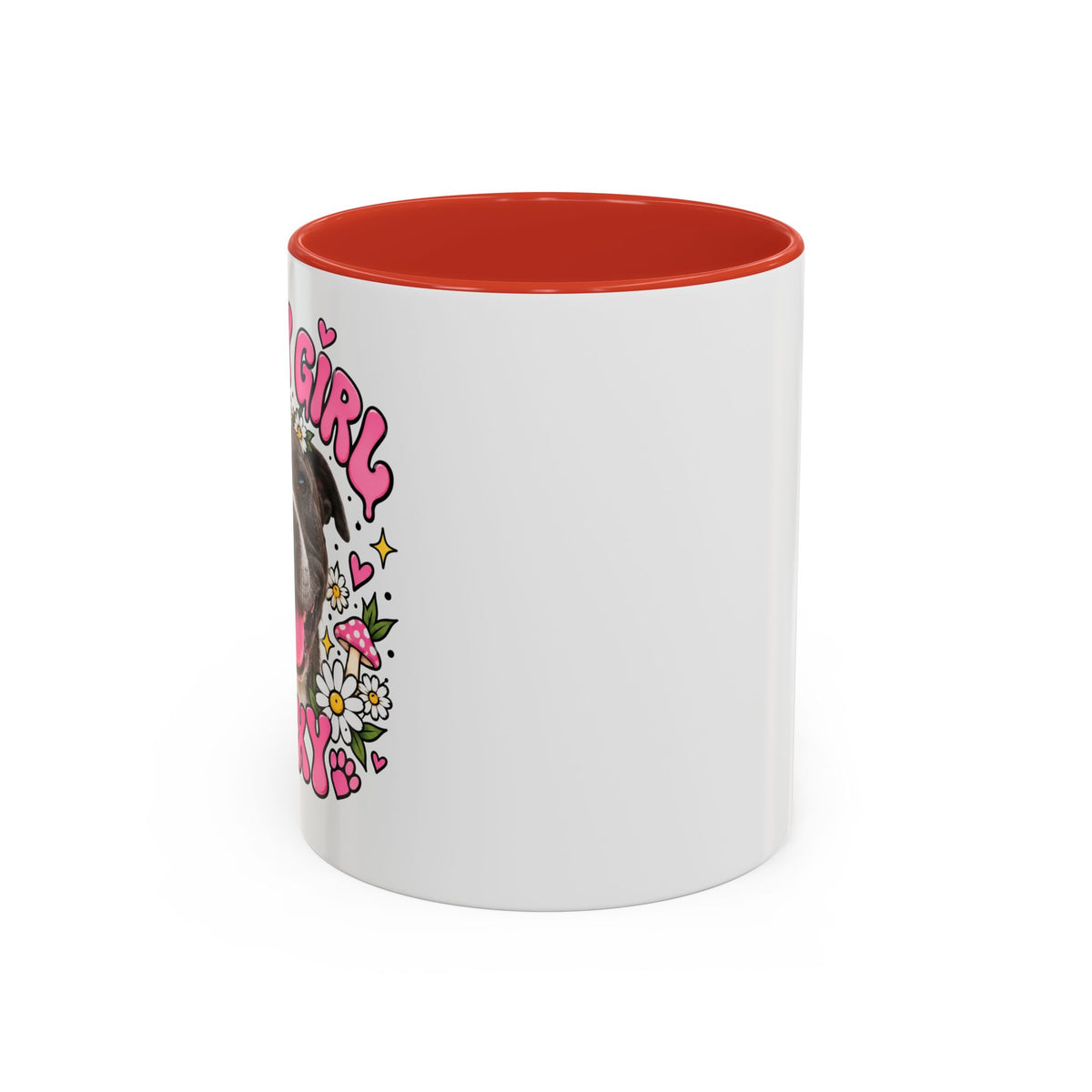 Cute Pit Bull Coffee Mug — "Pit Girl" Floral Accent Ceramic Mug (11/15oz)