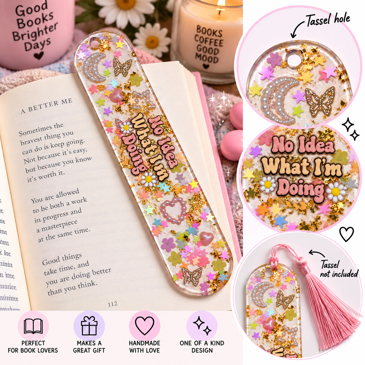 Handmade Resin Bookmark – “No Idea What I’m Doing” | Colorful Book Lover Gift