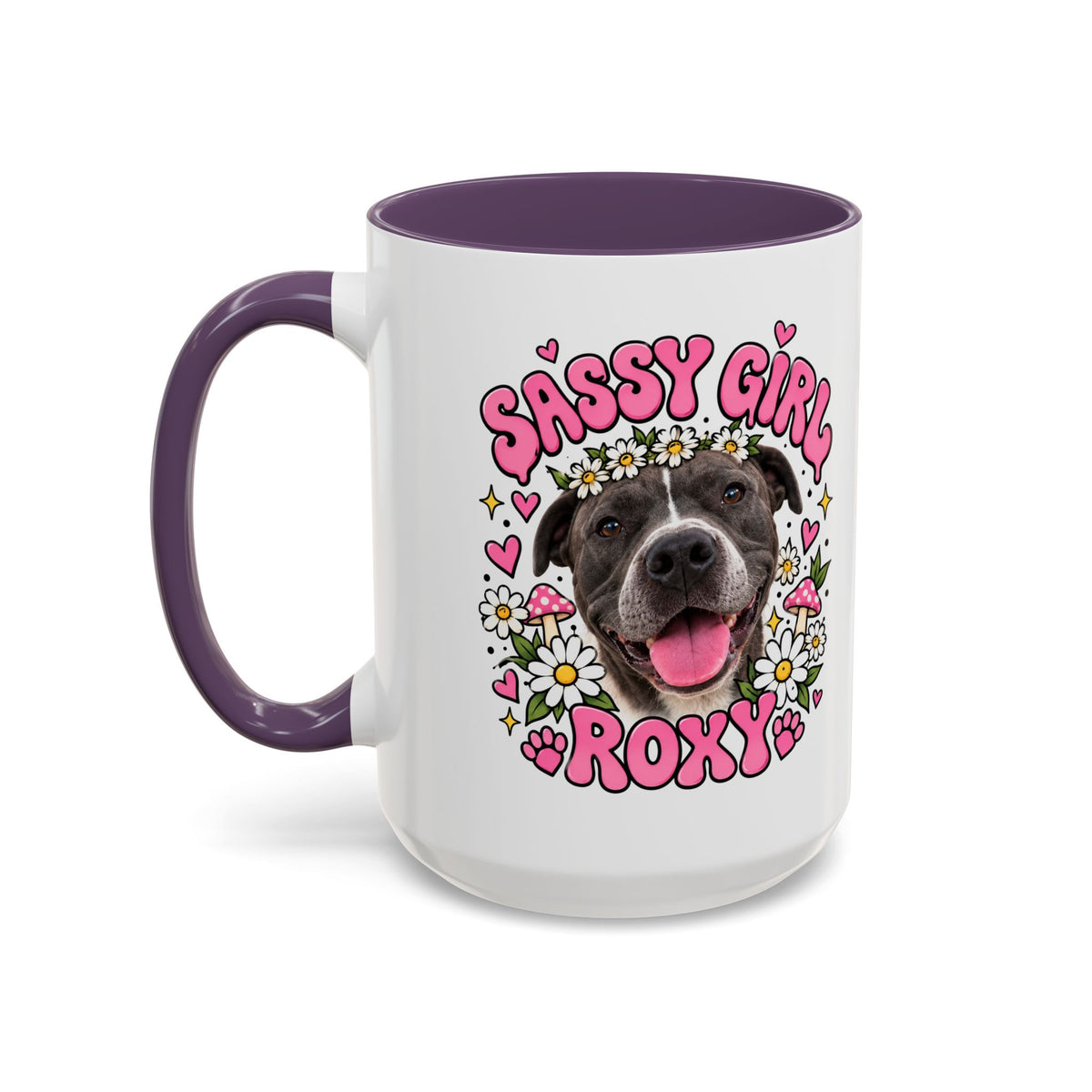 Cute Pit Bull Coffee Mug — "Pit Girl" Floral Accent Ceramic Mug (11/15oz)