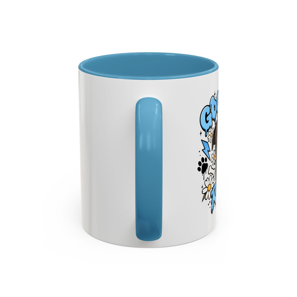 Funny Dog Mom Coffee Mug — Cartoon Paw, Bone & 'Boy' Design (11/15oz Accent Mug)