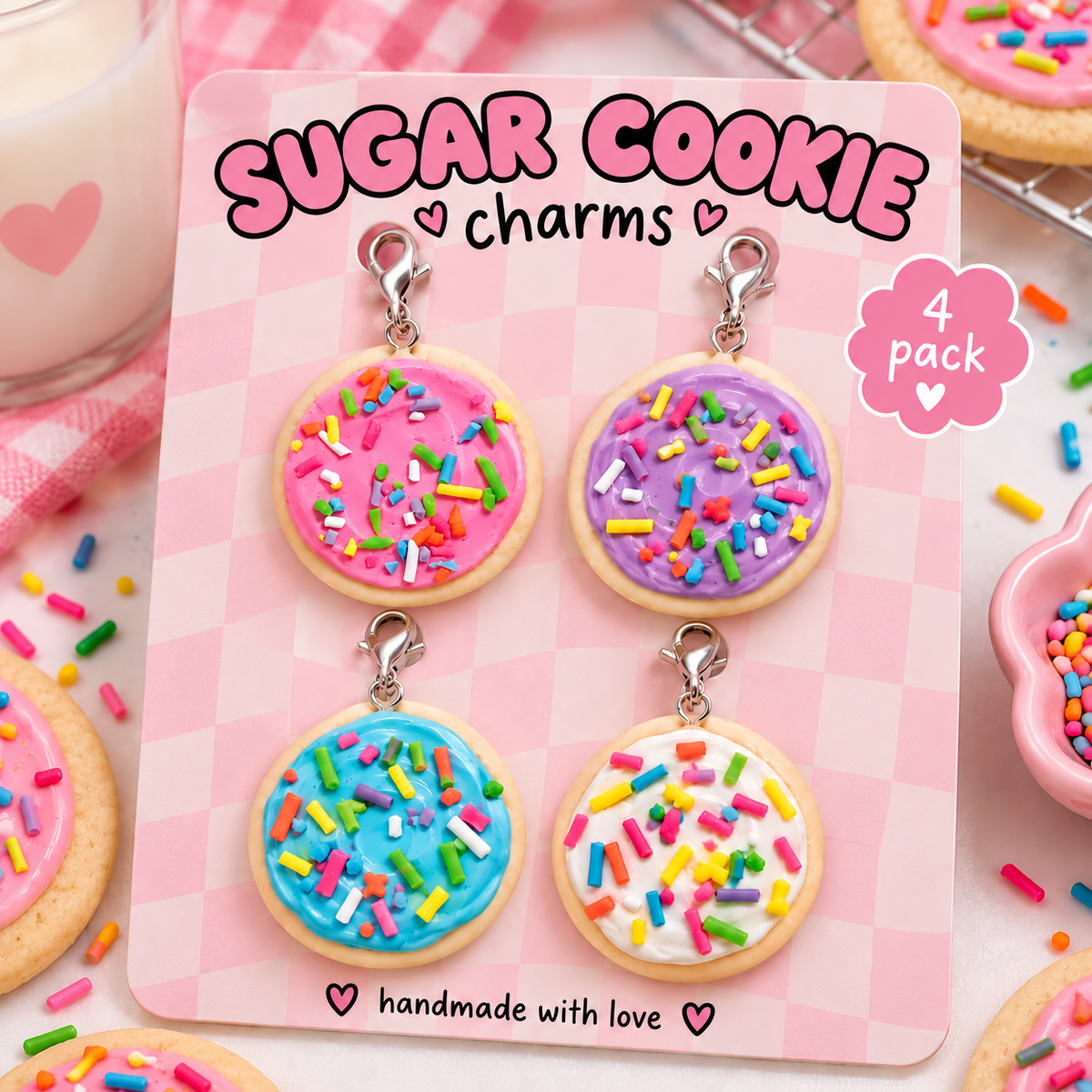 Handmade Sugar Cookie Polymer Clay Charms – 4 Pack