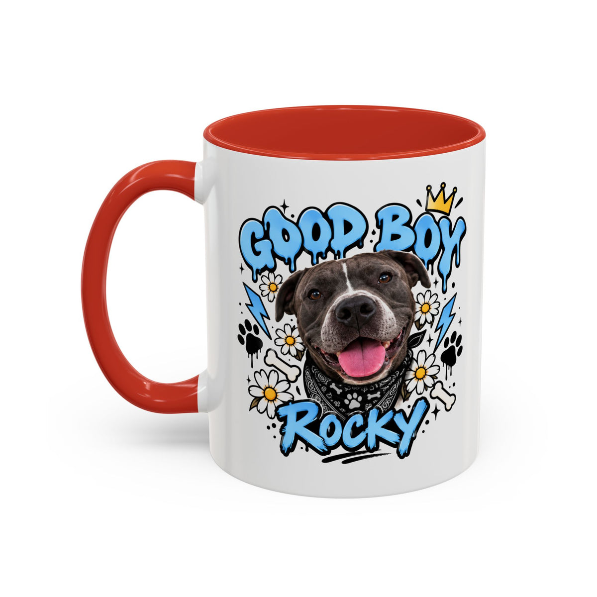 Funny Dog Mom Coffee Mug — Cartoon Paw, Bone & 'Boy' Design (11/15oz Accent Mug)