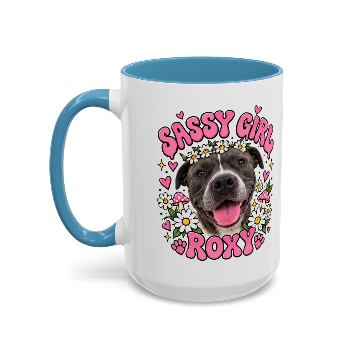 Cute Pit Bull Coffee Mug — "Pit Girl" Floral Accent Ceramic Mug (11/15oz)