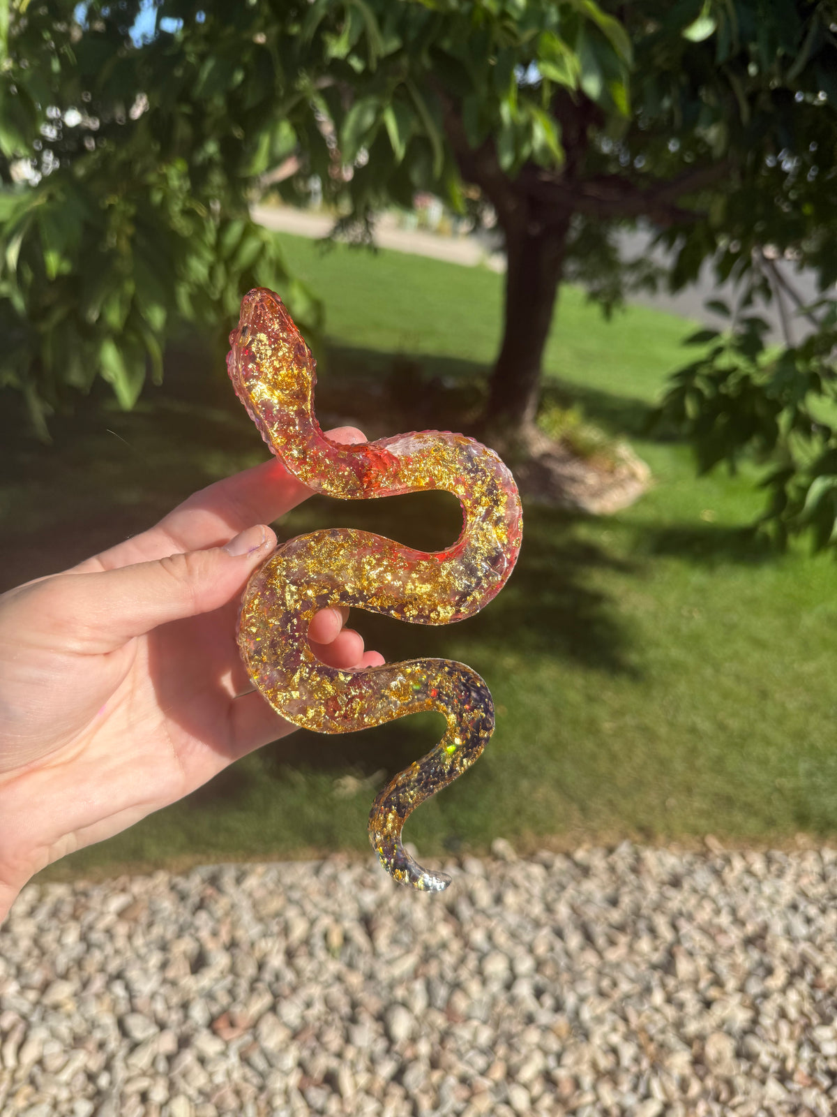 Pink, Gold & Black Handmade Resin Snake