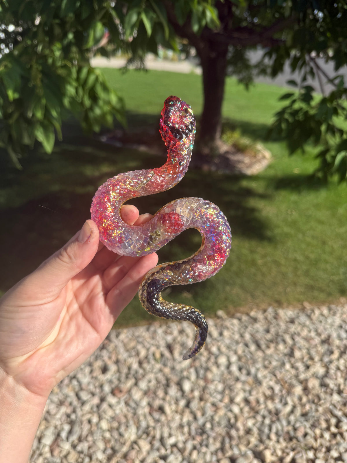 Pink, Gold & Black Handmade Resin Snake