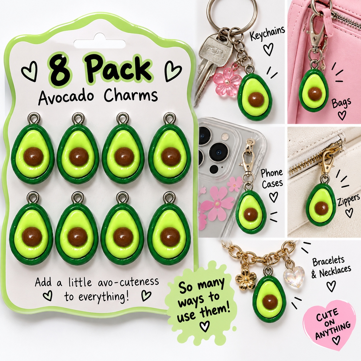 Avocado Charms – Pack of 8 | Mini Food Charms