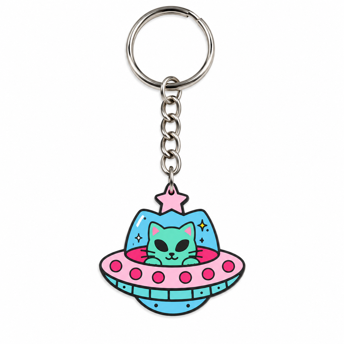 Alien Cat UFO Keychain