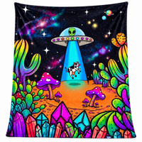 Plush Blanket — Psychedelic Desert UFO Cow Abduction Velveteen Throw