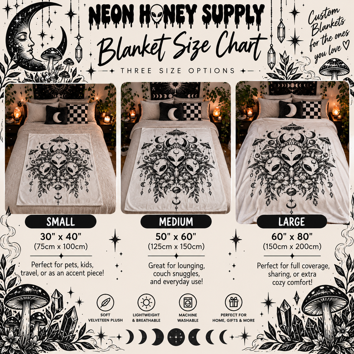 Alien Mask Mandala Velveteen Plush Blanket — Mystical UFO Floral Throw