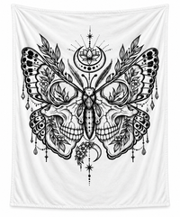 Mystic Moth & Skull Velveteen Plush Blanket — Gothic Boho Throw for Home, Gift, Halloween