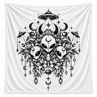 Alien Mask Mandala Velveteen Plush Blanket — Mystical UFO Floral Throw