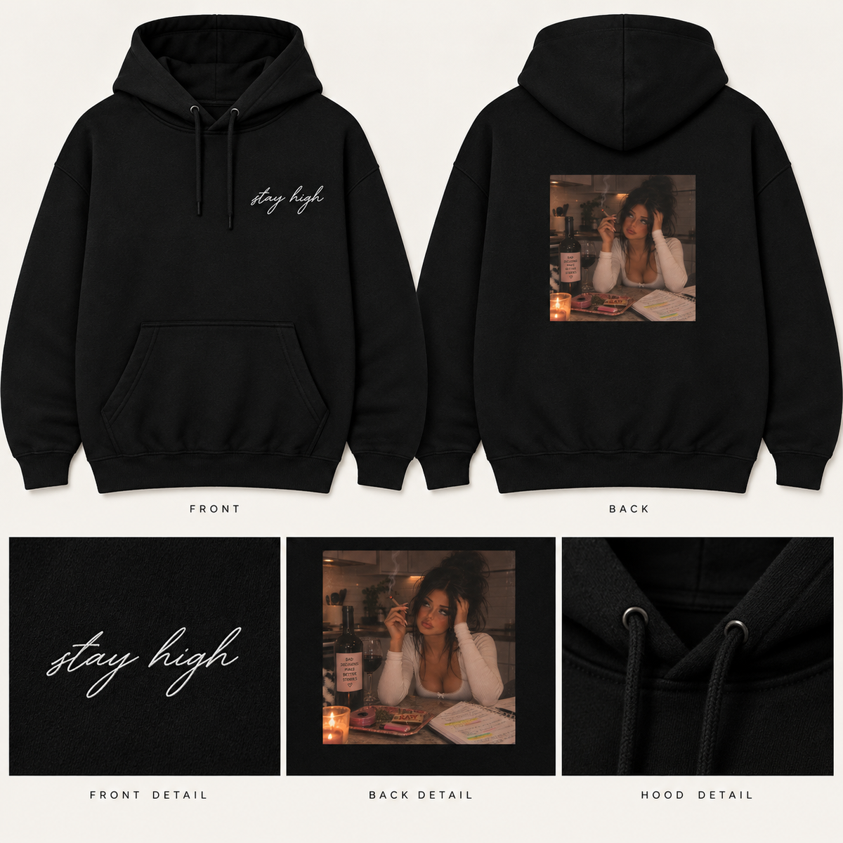 Stay High Graphic Hoodie | Unisex Front & Back Print Sweatshirt